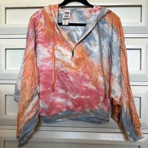 NWT PINK by Victoria’s Secret tye dye half zip with hood
